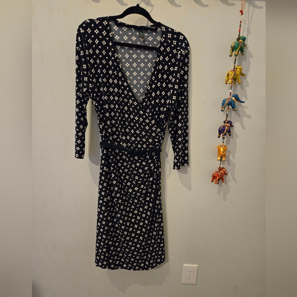 Ralph Lauren Black and White Patterned Midi Dress